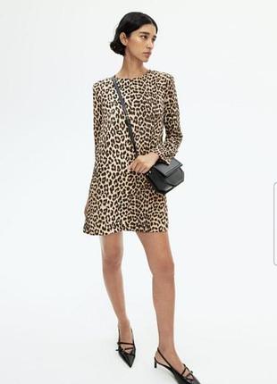 Платье женское h&amp;m s 44р., мини, леопардовый принт, полиэстер