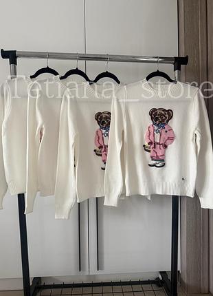 Светр свитер кофта біла з рожевим ведмедиком поло ральф лорен polo ralph lauren s m l xl віскоза