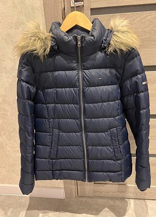 Куртка жіноча tommy hilfiger denim стьобана пухова з капюшоном, синя