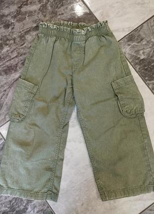 Штани карго h&m для дівчинки 2-3 роки (розмір 98), широкі зелені хакі wide leg