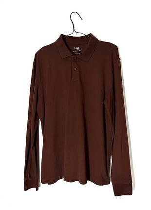 Коричневый мужской лонгслив с воротником поло marks &amp; pencer regular fit