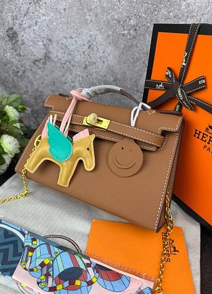 🐴hermes kelly brown premium  брендовая сумочка коричневая натуральная кожа