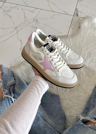 Кроссовки golden goose white ballstar pink арт 23005