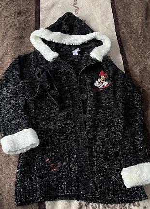 Кофта для дівчинки disney з мінні маус, в'язана з люрексом, з капюшоном та поясом
