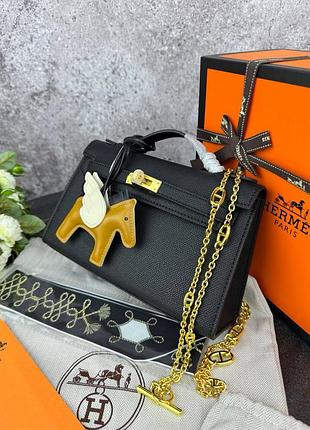 🐴hermes kelly brown premium  брендовая сумочка черная натуральная кожа