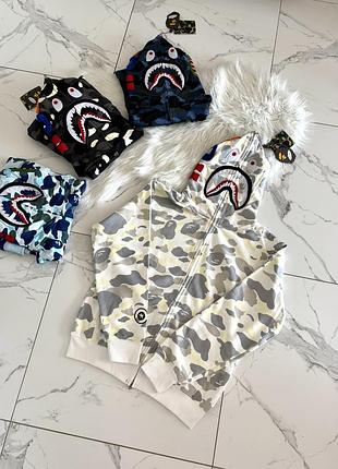 Bape shark fullzip camo white grey m