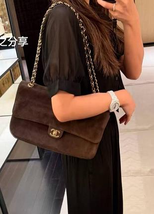 Коричнева замшева сумка велика chanel maxi flap 32