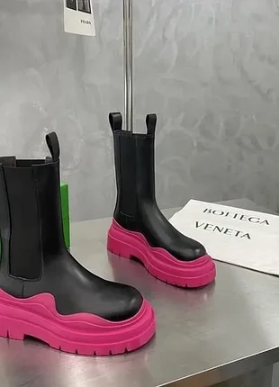 💖bottega veneta яркие зимние ботинки натуральная кожа на малиновой платформе