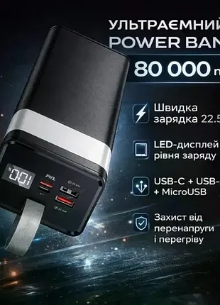 Power bank awei j868000mah черный • повербанк awei j868000mah 22.5w с быстрой зарядкой pd/qc, дисплеем и фонариком