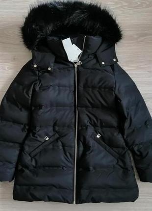 Теплая удлиненная пуховая стеганая куртка zara водоотталкивающая
