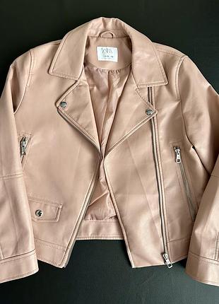 Куртка для дівчинки zara рожева з екошкіри