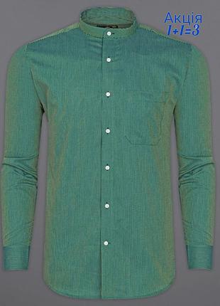 Рубашка french crown воротник стойка большого размера aquamarine green with porche yellow two-tone jacquardumured premium miza cotton shirt