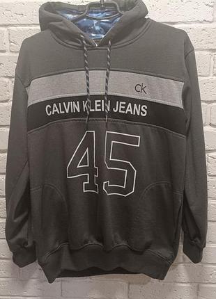 Толстовка унісекс calvin klein jeans сіра з принтом
