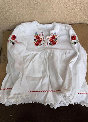 Вишиванка для дівчинки, біла з червоною вишивкою