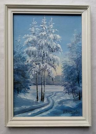 Картина масло, зимний пейзаж, художник спатару 2000г.