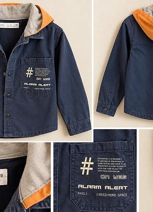Сорочка-куртка для хлопчика zara kids темно-синя з капюшоном 128 см / 8 років