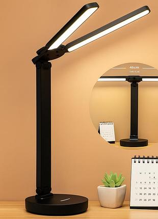 Аккумуляторный настольный светильник led 5w, черный, сенсорный, два плафона, автономная лампа