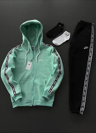 Чоловічий зимовий спортивний костюм nike lampas на флісі бірюзовий комплект найк теплий l (b)