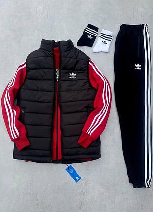 Чоловічий зимовий спортивний костюм adidas 3в1 костюм жилетка червоний набір адідас без капюшона утеплений xl (b)