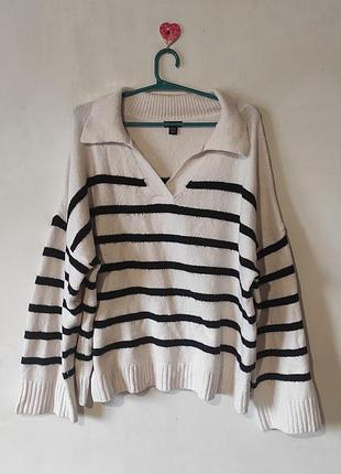 Свитер в полоску boohoo с воротником поло oversize (uk 16/18 / xxl, eur 44/46)