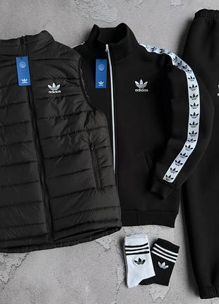Чоловічий зимовий спортивний костюм adidas 3в1 костюм жилетка чорний набір адідас без капюшона утеплений xl (b)