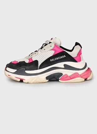 Кросівки balenciaga triple s чорно-біло-рожеві