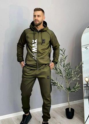 Мужской зимний спортивный костюм nike air max хаки комплект найк лакоста с капюшоном xxl (b)
