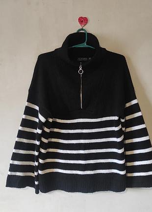 Стильний жіночий смугастий светр in the style з блискавкою (l-xl / eur 42-44)