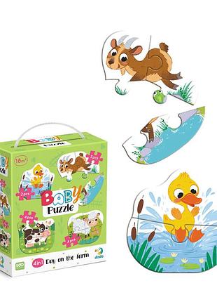 Пазл картонный детский dodo "день на ферме" 9 деталей