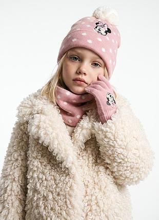 Комплект для дівчаток c&a minnie mouse: шапка, хомут, рукавички, рожевий