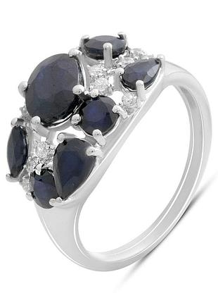 Срібне кільце високої якості з натуральним сапфіром 3.823ct, фіанітами, вага виробу 4,03 г (2180937) 18.5 розмір