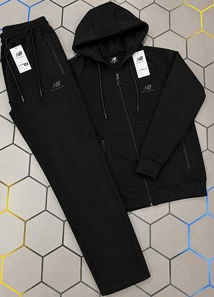 Спортивный мужской костюм теплый на флисе с прямыми штанами new balance, puma, under armour, stone islande, the north face в норма/батал/супербатал