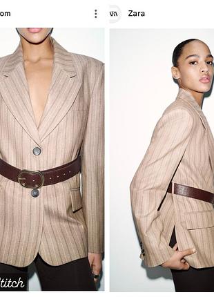 Стильний жіночій піджак zara жіночій бежевий блейзер в смужку zara зара