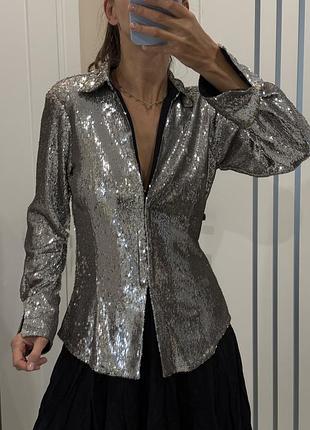 Блискуча срібляста блуза сорочка zara m