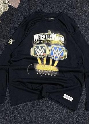 Лонгслів чоловічий mitchell & ness x wwe wrestlemania 39 "goes hollywood" 2023 чорний бавовна