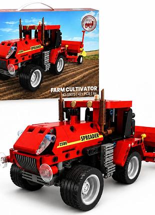 Конструктор farm cultivator червоний трактор-розкидач 471 деталь для дітей 6+