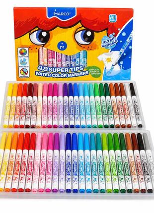 Фломастеры marco super washable 48 цветов на водной основе для рисования
