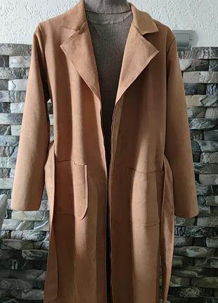 Плащ жіночий з еко замші коричневий(кемел).розмір s. pron moda cristina(італія)