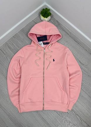 Мужская кофта polo ralph lauren на молнии с капюшоном розовая | унисекс зоп-худи розовая l