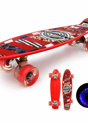 Скейтборд penny board "best board" 56 см с подсветкой колес, красный