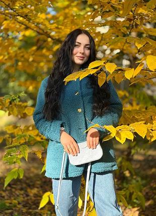 Шуба жіноча тедді бірюзова