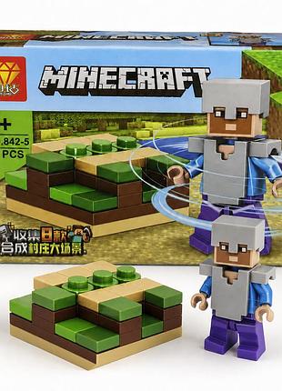 Пазовый конструктор minecraft 842-5 со стивом в железной броне, 47 деталей, 6+