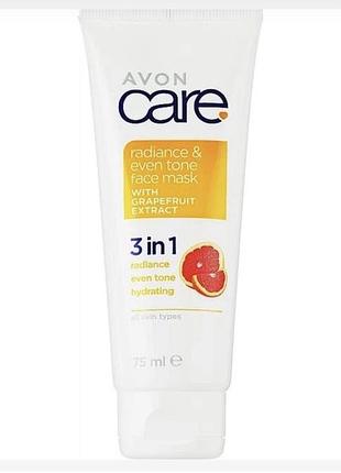 Маска для обличчя avon care "сяйво і рівний тон" з екстрактом грейпфрута 3 в 1, 75 мл