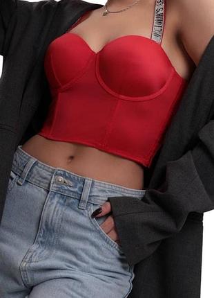 Женский корсетный топ с чашками, топ с корсетными вставками, топ корсет бюстье, корсетный топ в стиле victoria красный, 34с