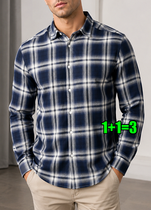 😉1+1=3 стильна чоловіча сорочка в клітинку next, розмір 44 - 46