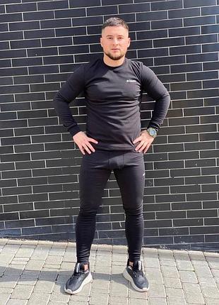 Термобелье зимнее черное мужское на флисе thermo комплект кофта и штаны баталы 5xl