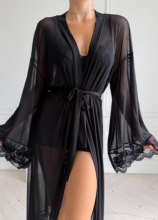 Комплект халат+пеньюар+трусики 🖤