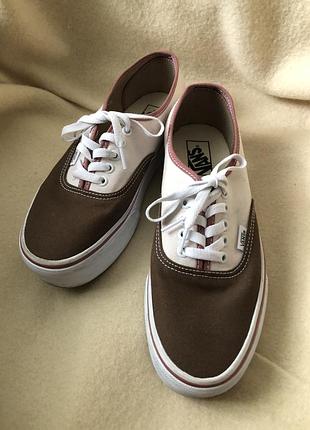 Оригінальні триколірні кеди vans authentic (коричневий / бежевий)