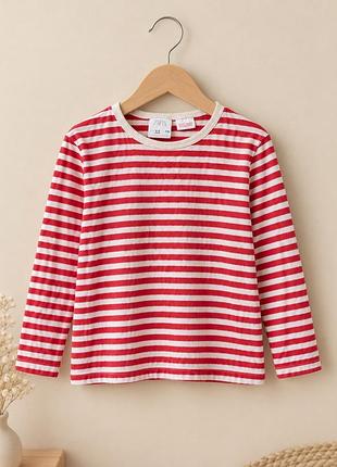 Кофта для дівчинки zara в смужку червоно-біла на 110 на 4/5 років