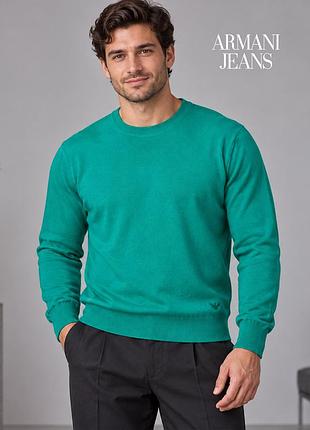 Оригінальний бірюзовий светр з вишивкою лого armani jeans